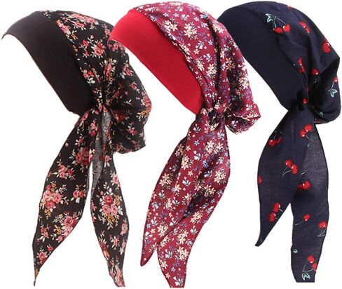 Ever Fairy Vintage شريط مرن واسع النطاق متعدد الوظائف لتساقط الشعر مطبوع عليه غطاء رأس للنساء وشاح رأس عمامة للنوم الليلي (عبوة من 3 ألوان أ) in Kuwait