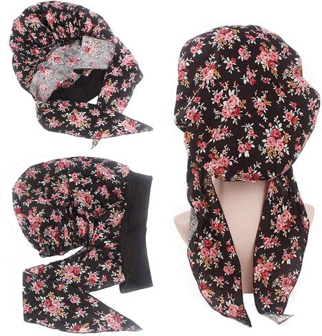 Ever Fairy Vintage شريط مرن واسع النطاق متعدد الوظائف لتساقط الشعر مطبوع عليه غطاء رأس للنساء وشاح رأس عمامة للنوم الليلي (عبوة من 3 ألوان أ) in Kuwait