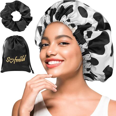بونيه من الساتان الحريري الناعم، بونيه للنوم، قبعة من الساتان للنساء والرجال، قبعة نوم قابلة للتعديل in Kuwait