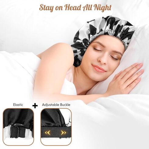 بونيه من الساتان الحريري الناعم، بونيه للنوم، قبعة من الساتان للنساء والرجال، قبعة نوم قابلة للتعديل in Kuwait