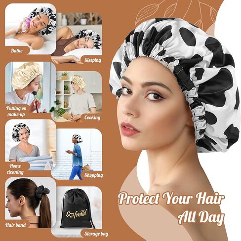 بونيه من الساتان الحريري الناعم، بونيه للنوم، قبعة من الساتان للنساء والرجال، قبعة نوم قابلة للتعديل in Kuwait