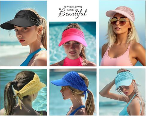 Koreshion Women's Sun Visor Hat Wide Brim Summer UPF 50+ UV Protection Visor Hat Adjustable Beach Sport Visor Cap in Saudi Arabia
