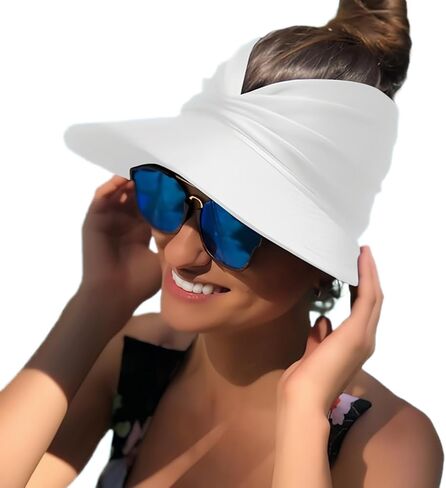 Sun Visor Hats for Women Beach Hat Packable Wide Brim UV Protection with Ponytail Hole Summer Sunhat for Sports in Saudi Arabia