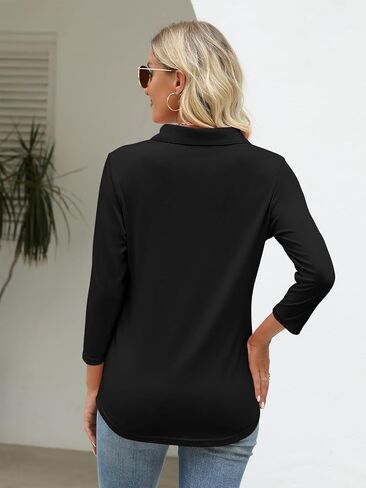 Women's 3/4 Sleeve Tops V Neck Button Polo Shirts Casual Basic Tees Blouse in Saudi Arabia