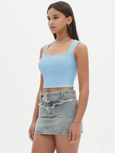 Tapata Womens Square Neck Tank Top Workout Crop Ribbed Tops for Women Trendy Cami in Kuwait