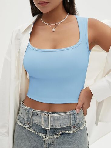 Tapata Womens Square Neck Tank Top Workout Crop Ribbed Tops for Women Trendy Cami in Kuwait