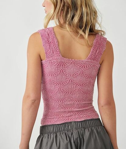 Women's Square Neck Wide Strap Crop Tank Tops Flower Going Out Tops Slim Fit Lettuce Trim Crop Cami Tops in Saudi Arabia