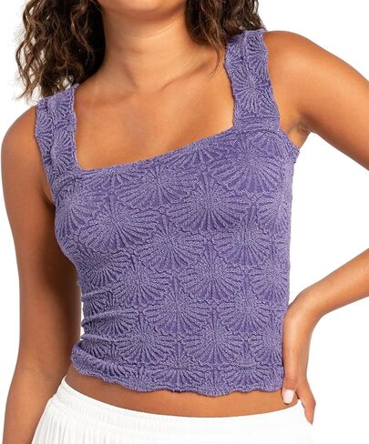 Women's Square Neck Wide Strap Crop Tank Tops Flower Going Out Tops Slim Fit Lettuce Trim Crop Cami Tops in Saudi Arabia