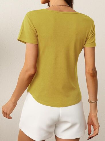 Summer V Neck T Shirts for Women Going Out Tops Casual Short Sleeve Ribbed Trendy Tops 2 Pack in Saudi Arabia