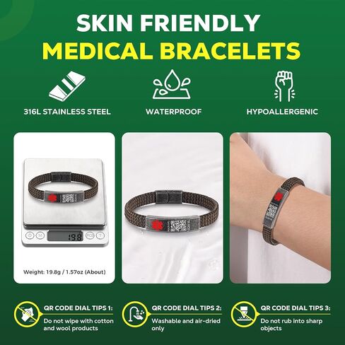 Upgraded Medical Bracelets Men Women with QR Code Medical Alert ID Bracelets - Titanium Steel Wristband Fits Wrists Up 8''-10'' - More Space Custom Emergency Medical ID Info in Saudi Arabia