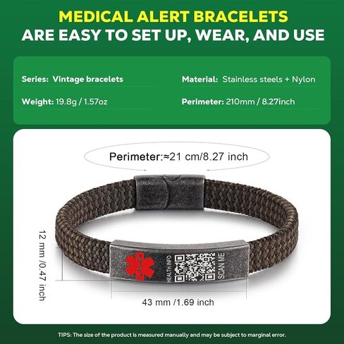 Upgraded Medical Bracelets Men Women with QR Code Medical Alert ID Bracelets - Titanium Steel Wristband Fits Wrists Up 8''-10'' - More Space Custom Emergency Medical ID Info in Saudi Arabia
