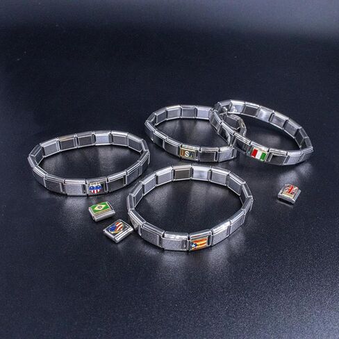 Fablinks Italian Bracelet Charms, 9mm Stainless Steel Flag Charm Link Jewelry for Women, Ethnic Pride Country Flags Enamel Links for Men in Saudi Arabia