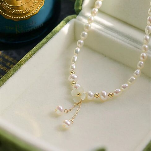 عقد من اللؤلؤ شرابة على شكل زهرة عتيقة، سلسلة بياقة قصيرة، مجوهرات نسائية متعددة الاستخدامات، هدية عيد الحب in Kuwait