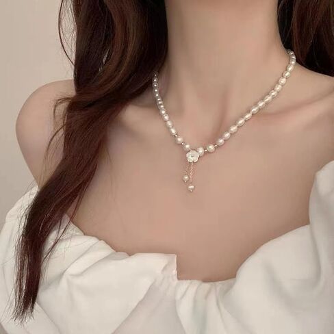 عقد من اللؤلؤ شرابة على شكل زهرة عتيقة، سلسلة بياقة قصيرة، مجوهرات نسائية متعددة الاستخدامات، هدية عيد الحب in Kuwait