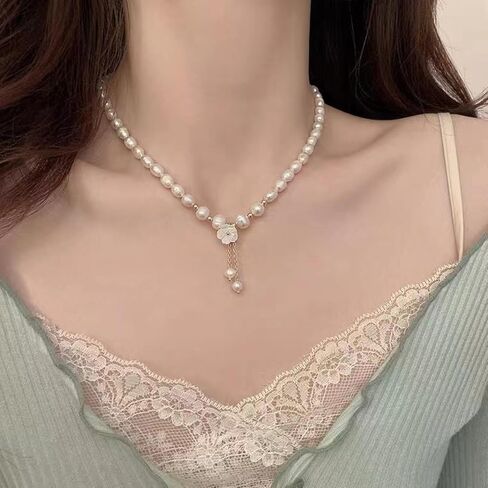 عقد من اللؤلؤ شرابة على شكل زهرة عتيقة، سلسلة بياقة قصيرة، مجوهرات نسائية متعددة الاستخدامات، هدية عيد الحب in Kuwait