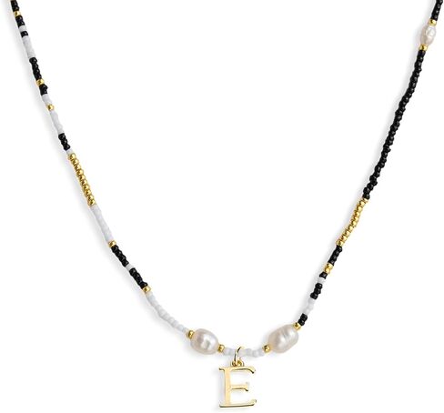 Gold Black White Beaded Pearl Initial Choker Necklaces for Women Teen Girls, Boho Handmade Personalized Seed Beads Letter Name Little Necklace Beach Surfer Bohemian Jewelry Gift in Kuwait