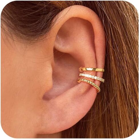 الأصفاد الأذن للنساء غير ثقب 14K الذهب الغضروف القرط الفضة زركونيا مكعب أقراط متألقة كليب على الأقراط للنساء هيبوالرجينيك هوب الأقراط الثقب وهمية للنساء المراهقات الفتيات الهدايا in Kuwait