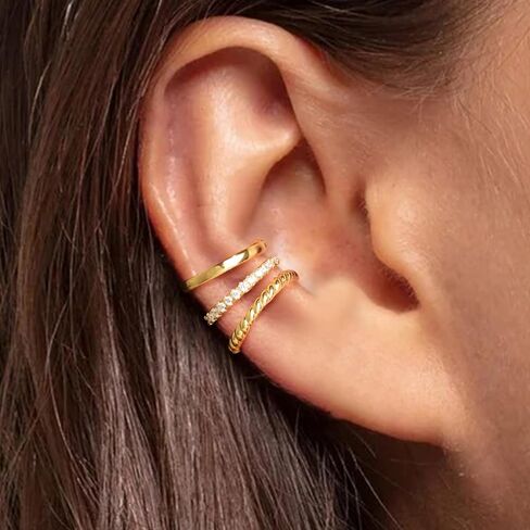 الأصفاد الأذن للنساء غير ثقب 14K الذهب الغضروف القرط الفضة زركونيا مكعب أقراط متألقة كليب على الأقراط للنساء هيبوالرجينيك هوب الأقراط الثقب وهمية للنساء المراهقات الفتيات الهدايا in Kuwait