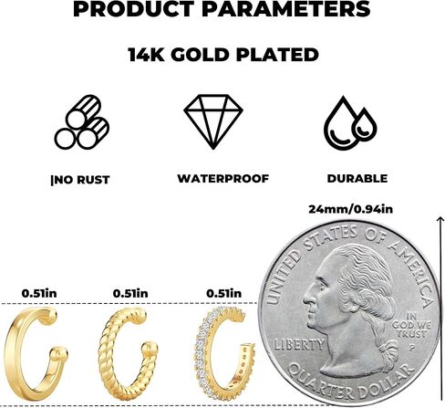 الأصفاد الأذن للنساء غير ثقب 14K الذهب الغضروف القرط الفضة زركونيا مكعب أقراط متألقة كليب على الأقراط للنساء هيبوالرجينيك هوب الأقراط الثقب وهمية للنساء المراهقات الفتيات الهدايا in Kuwait