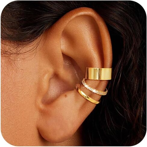 الأصفاد الأذن للنساء غير ثقب 14K الذهب الغضروف القرط الفضة زركونيا مكعب أقراط متألقة كليب على الأقراط للنساء هيبوالرجينيك هوب الأقراط الثقب وهمية للنساء المراهقات الفتيات الهدايا in Kuwait