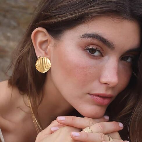 أقراط صدفة ذهبية للنساء أقراط صدفية أقراط للشاطئ أقراط مضادة للحساسية هدية مجوهرات صيفية in Kuwait