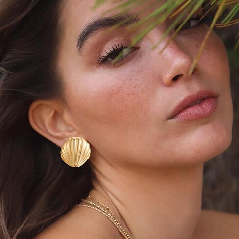 أقراط صدفة ذهبية للنساء أقراط صدفية أقراط للشاطئ أقراط مضادة للحساسية هدية مجوهرات صيفية in Kuwait