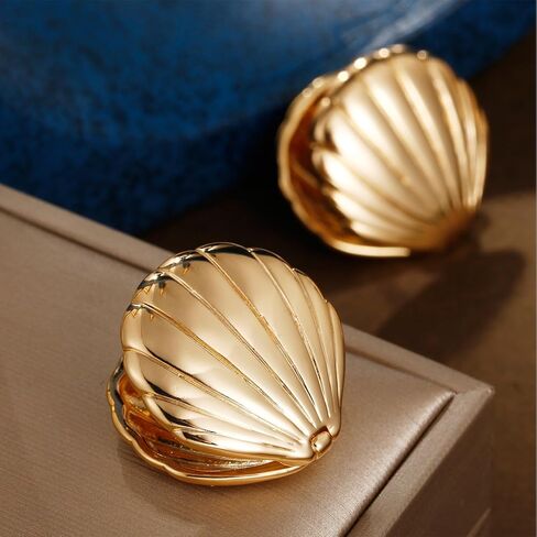 أقراط صدفة ذهبية للنساء أقراط صدفية أقراط للشاطئ أقراط مضادة للحساسية هدية مجوهرات صيفية in Kuwait