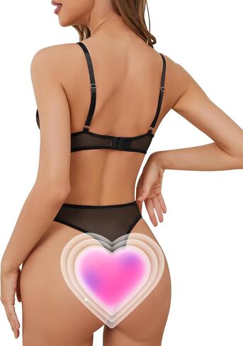 Lilosy Women Sexy Floral EmbroideYellow Mesh Sheer Underwire Push Up Lingerie Set See Through Bra and Panty 2 Piece Flower Black and Yellow Small in Saudi Arabia