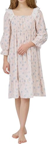 بيجامة ULLALA للنساء عتيقة بأكمام ثلاثة أرباع 40 قطعة قطن سوفني قطعة واحدة ملابس نوم ناعمة وردية اللون قطعة واحدة مقاس واحد in Kuwait