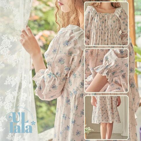 بيجامة ULLALA للنساء عتيقة بأكمام ثلاثة أرباع 40 قطعة قطن سوفني قطعة واحدة ملابس نوم ناعمة وردية اللون قطعة واحدة مقاس واحد in Kuwait