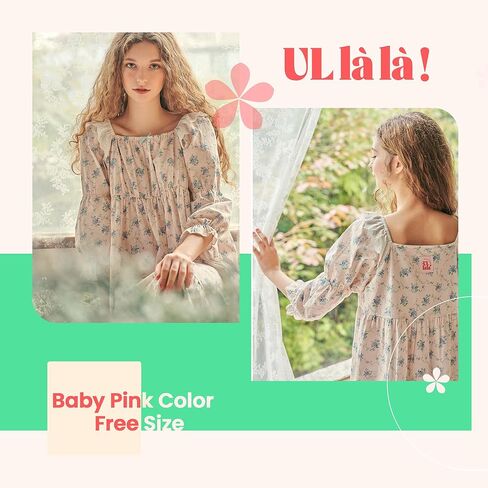 بيجامة ULLALA للنساء عتيقة بأكمام ثلاثة أرباع 40 قطعة قطن سوفني قطعة واحدة ملابس نوم ناعمة وردية اللون قطعة واحدة مقاس واحد in Kuwait