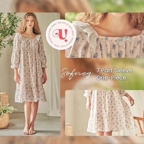 بيجامة ULLALA للنساء عتيقة بأكمام ثلاثة أرباع 40 قطعة قطن سوفني قطعة واحدة ملابس نوم ناعمة وردية اللون قطعة واحدة مقاس واحد in Kuwait