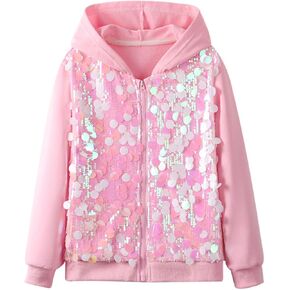 WELAKEN Girls' Ombre Sequin Bomber Jacket with Pockets Lightweight Sparkle Long Sleeve Zipper Gradient Jackets for Kid in Saudi Arabia
