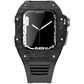 Fluorine Rubber Strap Kit for Apple Watch 8 7 45mm Carbon Fiber Titanium Alloy Case Cover Bumper for iWatch 6 SE 5 4 44mm Band Set in Saudi Arabia