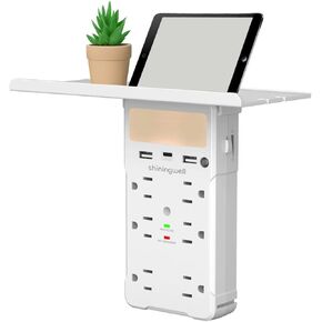 Surge Protector Multi-Plug Outlet, Wall Outlet Extender with Night Light and Shelf, Power Socket Expander, (2A+1C) USB Wall Charger Power Strip Electric Outlet for Home & Office (Black) in Saudi Arabia