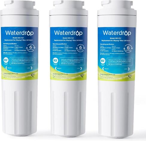 Waterdrop EDR4RXD1 Compatible with EveryDrop Filter 4, Whirlpool UKF8001, 4396395, Maytag UKF8001AXX-200, UKF8001AXX-750, WD-F07, Refrigerator Water Filter, 3 Filters in Kuwait