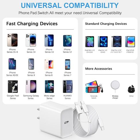 iPhone Charger iPhone 16 15 Fast Charging 20W USB C Charger Block Type C Chargers 3 Pack 10FT Cord for iPhone 16/16 Plus/16 Pro/16 Pro Max/15/15 Pro Max/14Pro Max/Samsung in Saudi Arabia