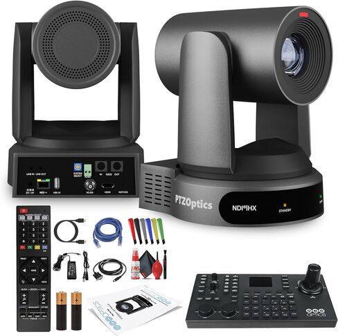 كاميرا PTZOptics Move 4K SDI/HDMI/USB/IP PTZ مع زووم بصري 20x (رمادي) (PT20X-4K-GY-G3) + وحدة تحكم عصا التحكم في الكاميرا SuperJoy PTZ + مجموعة تنظيف العدسات + كابل HDMI + كابل إيثرنت + روابط سلكية ملونة in Kuwait