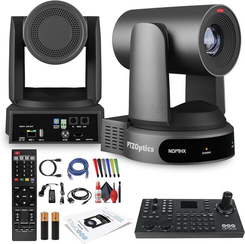 كاميرا PTZOptics Move 4K SDI/HDMI/USB/IP PTZ مع زووم بصري 20x (رمادي) (PT20X-4K-GY-G3) + وحدة تحكم عصا التحكم في الكاميرا SuperJoy PTZ + مجموعة تنظيف العدسات + كابل HDMI + كابل إيثرنت + روابط سلكية ملونة in Kuwait