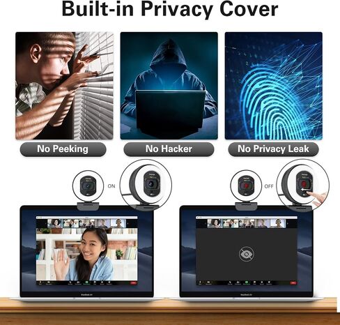 4K Full HD Webcam with Ring Light, Streaming Camera 4K @30FPS, TOF Auto-Focus, Built-in Noise-Canceling Microphones and Privacy Cover, USB 2.0 Plug&Play for Desktop PC or Laptop Computer in Saudi Arabia
