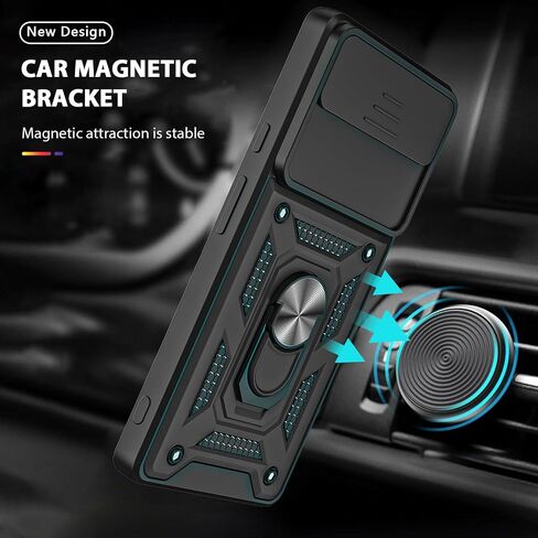 for Google Pixel 6 Case, with Tempered Glass Screen Protector [2 Pcs] & Slide Camera Cover, 360°Rotation Ring Kickstand [Military Grade] Case (Black) in Kuwait