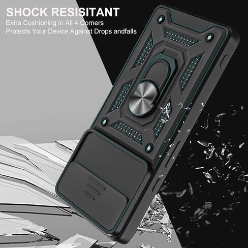 for Google Pixel 6 Case, with Tempered Glass Screen Protector [2 Pcs] & Slide Camera Cover, 360°Rotation Ring Kickstand [Military Grade] Case (Black) in Kuwait