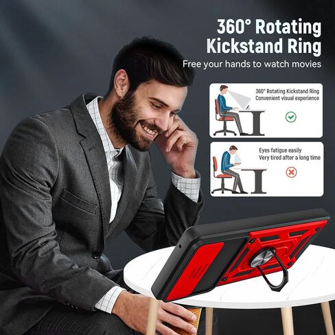 for Google Pixel 6 Case, with Tempered Glass Screen Protector [2 Pcs] & Slide Camera Cover, 360°Rotation Ring Kickstand [Military Grade] Case (Black) in Kuwait