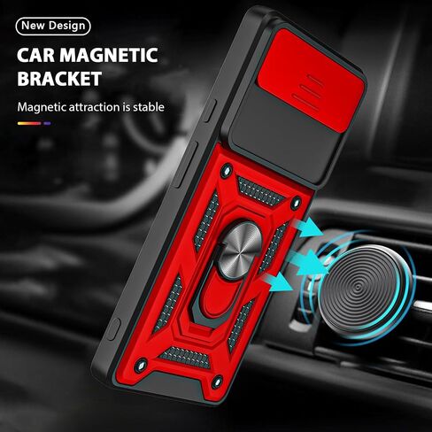 for Google Pixel 6 Case, with Tempered Glass Screen Protector [2 Pcs] & Slide Camera Cover, 360°Rotation Ring Kickstand [Military Grade] Case (Black) in Kuwait