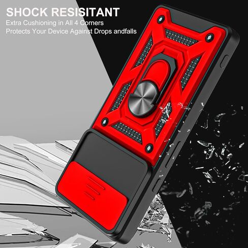 for Google Pixel 6 Case, with Tempered Glass Screen Protector [2 Pcs] & Slide Camera Cover, 360°Rotation Ring Kickstand [Military Grade] Case (Black) in Kuwait