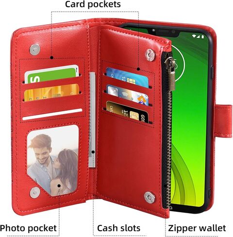 Asuwish Phone Case for Moto G7 Power/MotoG7 supra/moto7 Optimo Max Wallet Cover مع حامي الشاشة Lanyard Mandala Flower Zipper حامل Motorola Motog7power G 7g G7Power 7th Gen Red in Kuwait