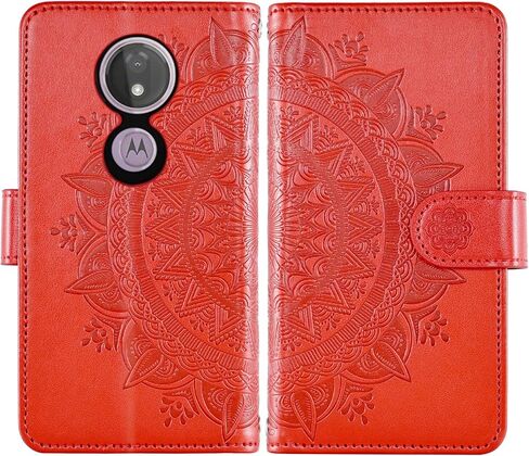 Asuwish Phone Case for Moto G7 Power/MotoG7 supra/moto7 Optimo Max Wallet Cover مع حامي الشاشة Lanyard Mandala Flower Zipper حامل Motorola Motog7power G 7g G7Power 7th Gen Red in Kuwait