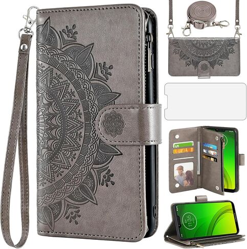 Asuwish Phone Case for Moto G7 Power/MotoG7 supra/moto7 Optimo Max Wallet Cover مع حامي الشاشة Lanyard Mandala Flower Zipper حامل Motorola Motog7power G 7g G7Power 7th Gen Red in Kuwait