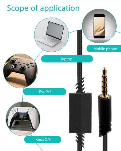 كابل سلك الاستبدال لسماعات الرأس Astro A40 مع كبل صوتية صوتية ومدخل ولا يوجد سلك تحكم في مستوى الصوت لسماعات الرأس Astro A10 A40TR ، سلك ألعاب Aux Aux متوافق مع وحدة تحكم PS5/PS4 (6.5 قدم) in Kuwait