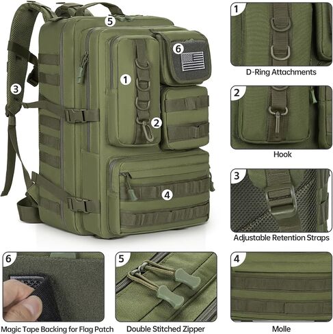 ANILD Tactical Backpack, 50L Army 4 Days Assault Pack Bag, Military Molle Backpack, Heavy Duty Rucksack Water Resistant in Saudi Arabia